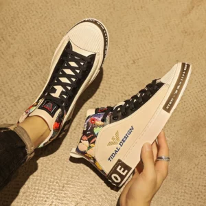 Fashion Print White Men's High Top Sneakers Genuine Leather Designer Shoes Brand Luxury Sneakers for Men Shoes Zapatillas Hombre - Image 3