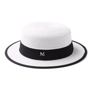 Summer outdoor M letter rhinestone flat brim sun hats Summer women's bowler hat Straw cap for travel shopping - Image 4
