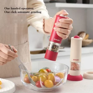 Electric Salt and Pepper Grinder Rechargeable Automatic Pepper Mill Grinder Adjustable Coarseness Shakers One-Hand Operation RED - Image 2