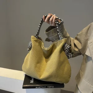 Casual Corduroy Hobo Shoulder Bag, Minimalist Solid Color Handbag, All-Match Retro Bag - Image 3