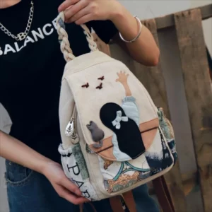 Cute cartoon girl backpack, lightweight and versatile canvas bag for women - Image 2