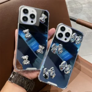Fashion Korean Style Cute Heart Soft Silicone Clear Case For IPhone 16 13 Pro Max 14 11 12 15 XR 7 8 Plus Silvery Mirror Cover - Image 5