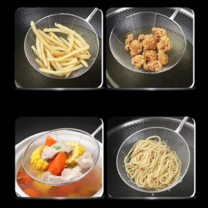 304 Stainless Steel Large Colander with Wooden Handle Mesh Strainer Fried Sieve Spoon Foods Sifter for Noodle French Fries - Image 6