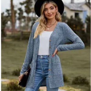 Button Solid Color Long Sleeved New Striped Women's Top Dating Versatile Fashion High Street Autumn Coat - Image 4