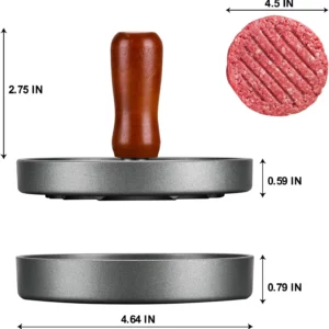 Burger Press Patty Maker Stainless Steel Hamburger Patty Press Mold Wood Handle Non-Stick with 100 Patty Papers - Image 6