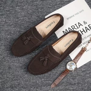 Suede Leather Mens Loafers Clasicc Comfy Man Dress Flats Fashion Moccasin Slip-on Male Boat Shoes Tassel Casual Shoes Peas Shoes - Image 3