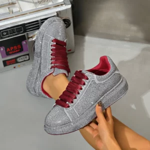 Women Luxury Shoes Full Diamond Lace up Women Sneakers Shiny Water Diamond Flat Bottom Designer Platform Shoes plataforma mujer - Image 1
