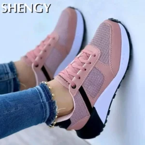 2023 New Women Sneakers Mesh Breathable Wedges Sports Shoes Fashion Mixed Colors Lace-Up Casual Lady Vulcanized Shoes Zapatillas - Image 1