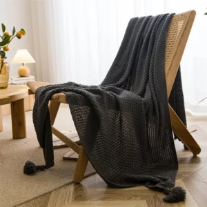 Nordic Blankets for Bed Sofa Couch Chunky Knit Bedspread Knitted Throw Blanket with Tassel Plain Color Waffle Embossed Blanket - Image 3
