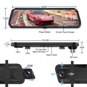 E-ACE 2.5K Mirror Camera For Car Touch Screen Video Recorder Rearview Mirror Dashcam 1440P GPS Wifi 24H Parking DVR Black Box - Image 6