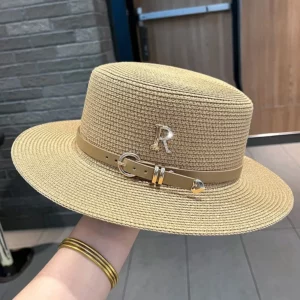 New Metal R Letter Buckle Straw Hat Leisure Summer Travel Sunscreen Hat Women's Fashionable Beach Hat Vintage Hat Church Hats - Image 4