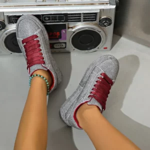 Women Luxury Shoes Full Diamond Lace up Women Sneakers Shiny Water Diamond Flat Bottom Designer Platform Shoes plataforma mujer - Image 2