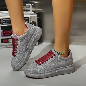 Women Luxury Shoes Full Diamond Lace up Women Sneakers Shiny Water Diamond Flat Bottom Designer Platform Shoes plataforma mujer - Image 3