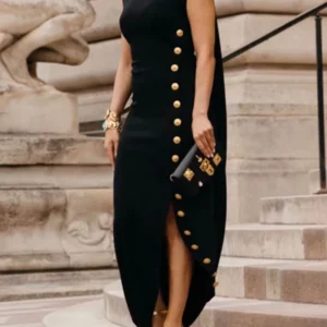 Modigirl Summer Loose Sleeveless Split-Side Shawl Collar Dress 2024 New Formal Solid Color Maxi Dresses For Urban Lady plus size - Image 1