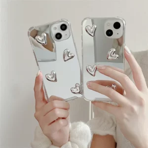 Fashion Korean Style Cute Heart Soft Silicone Clear Case For IPhone 16 13 Pro Max 14 11 12 15 XR 7 8 Plus Silvery Mirror Cover - Image 2