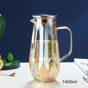1.4L Diamond Texture Glass Teapot Set Amber color Hot Cold Water Water Jug Coffee Pot Home Water Carafe Heat-resistant Teapot - Image 3