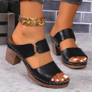 Women Summer Lightweight Hollow Sandals High Heels New Dress Chunky Open Toe Slippers Female Casual Slingback Slides Shoes - Image 5