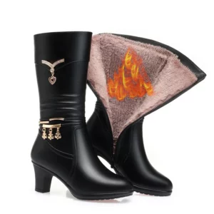 Women Comfortable Fleece Medium Boots Autumn Winter New Style Thick Heel Side Zipper Pointed Fashion High Heels Boots Elegant - Image 6