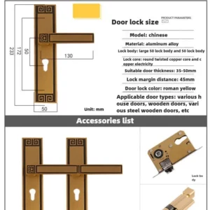 Chinese Wind Door Lock Bedroom Universal Type Indoor Room Old-fashioned Door Lock Silent Set Household Wooden Door 35-45mm - Image 6