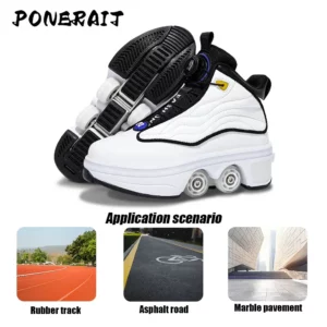 Unisex Automatic Retractable 4-Wheel Roller Skates Women's High Sneakers with Wheels Girls' Dual-Purpose Skating Sports Shoes - Image 5