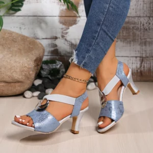 Thin Heel Open Toe Back Trip Strap Metal Decoration Sexy Waterproof Table Fashion Everything Comfortable Non-slip Sandals Women - Image 1