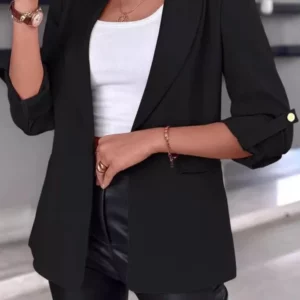 Elegant Women's Cardigan Blazer New 2024 Autumn Winter Long Sleeve Casual Solid Color Coat Jacket For Women Slim Blazers - Image 3