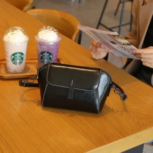 Oil Wax Cowhide Leather Cross Body Small Bag for Women Fashionable and Versatile Shoulder Shell Hand Bag Ladies Casual Phone Bag - Image 2