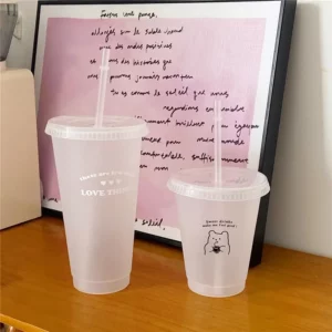 Kawaii Water Bottle For Coffee Juice Tea Cute Tumbler Plastic Cups With Straw Lid Portable Reusable Drinking Bottle BPA Free - Image 6