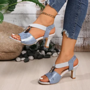 Thin Heel Open Toe Back Trip Strap Metal Decoration Sexy Waterproof Table Fashion Everything Comfortable Non-slip Sandals Women - Image 5