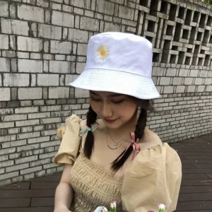 Small Daisy Double-sided Bucket Hats for Women Spring and Summer Korean Version New Sunshadesun Hat Thin Pink Panama Cap - Image 6