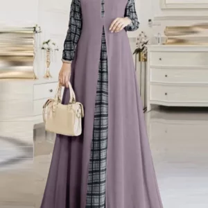 Women Patchwork Maxi Dress Muslim Abaya Robe Femme ZANZEA Spring Long Sleeve Maxi Sundress Plaid Checked Vestidos IsIamic Cloth - Image 3