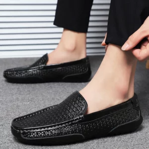 2023 Black Men Shoes Casual Genuine Leather Mens Loafers Moccasins Luxury Brand Italian Breathable Slip on Boat Shoes - Image 4