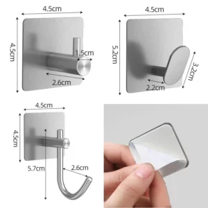4Pcs Stainless Steel Bathroom Robe Hooks Adhesive Wall Hook Towel Holder Bathroom Kitchen Hardware Multi-Purpose Hanger Hook - Image 6