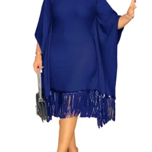 Znaiml Elegant Batwing Sleeve Tassel Slim Birthday Party Black Midi Dresses Women Sexy Evening Prom Bodycon African Vestidos New - Image 3