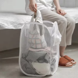 Folding Dirty Laundry Sorting Basket Washing Frame Bathroom Cloth Mesh Storage Bag Frame Bucket Laundry Organizers Storage Pouch - Image 2