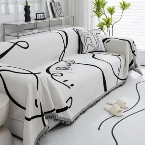 Black Line Chenille Sofa Cover Cloth Sofa Blanket Cover Full Cover Universal Couch Towel Cover Dust Proof Sofa Cushion Cover - Image 2