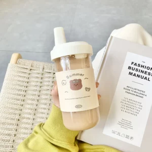 500/850ML Cartoon Bear Water Bottle Large Capacity Plastic Drinking Cups Juice Milk Tea Coffee Straw Cups for Students - Image 3
