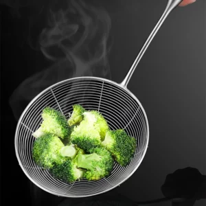 304 Stainless Steel Large Colander with Wooden Handle Mesh Strainer Fried Sieve Spoon Foods Sifter for Noodle French Fries - Image 4