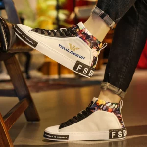 Fashion Print White Men's High Top Sneakers Genuine Leather Designer Shoes Brand Luxury Sneakers for Men Shoes Zapatillas Hombre - Image 4