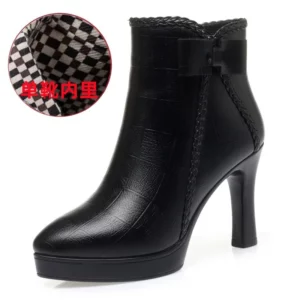 Autumn Women's Platform Shoes New Plus Velvet Stiletto Heel Heeled Ankle Boots Winter Versatile Pointed Toe Warm Short Boots - Image 5