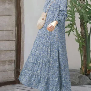 2023 ZANZEA Fashion Floral Print Muslim Dress Women Casual Loose Ruffle Abaya Sundress Kaftan Robe Femme Vintage Maxi Vestidos - Image 3