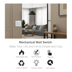 BSEED Mechanical Wall Light Switch Button Switch 1/2/3Gang 1Way Crystal Glass Panel Power Switch Switch On Off 250V White Black - Image 3