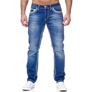 Men Jeans Black Straight Pants Spring Autmun Pockets Denim Casual Tousers Light Blue High quality Streetwear Jeans Men - Image 2