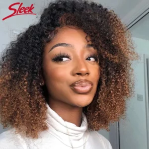 Sleek Afro Kinky Curly Black Human Hair Wigs Ombre T1B/30 Brazilian Curly Machine Made Remy Cheap Human Hair Wigs - Image 5