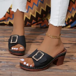 Women Slippers 2024 Summer New Fashion Soft Platform Shoes Ladies Chunky Heels Buckle Designer Slippers - Image 4
