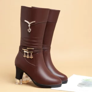 Women Comfortable Fleece Medium Boots Autumn Winter New Style Thick Heel Side Zipper Pointed Fashion High Heels Boots Elegant - Image 4