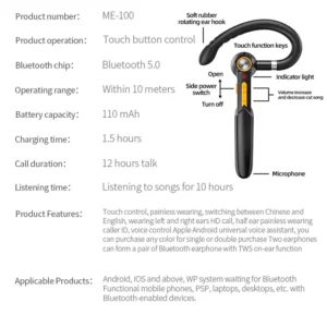 Bluetooth 5.0 Headphones TWS Wireless Earphones Fingerprint Touch Business Headset HIFI Stereo Waterproof Earpiece for Xiaomi - Image 6