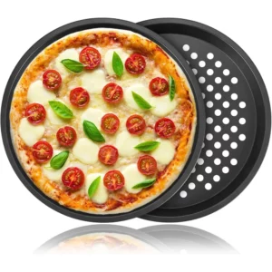 Nonstick Carbon Steel Pizza Pan Round Pizza Baking Tray with Holes for Crispy & Bubbly Home Restaurant Kitchen Baking Tools - Image 1