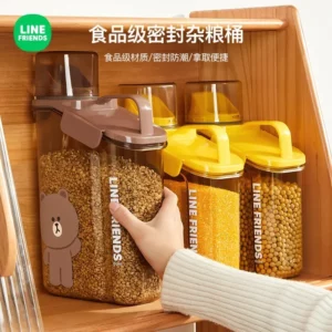 Line Friends Brown Household Moisture Proof Rice Bucket Storage Tank New Cartoon Grain Storage Sealed Miscellaneous Grain Bucket - Image 2