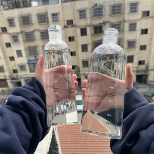 Large Capacity Glass Water Bottle With Time Marker Cover For Water Drink Transparent Milk Juice Simple Cup Birthday Gift - Image 2